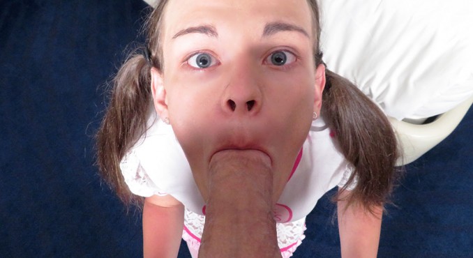 Pigtailed Cutie New to Sucking Cock